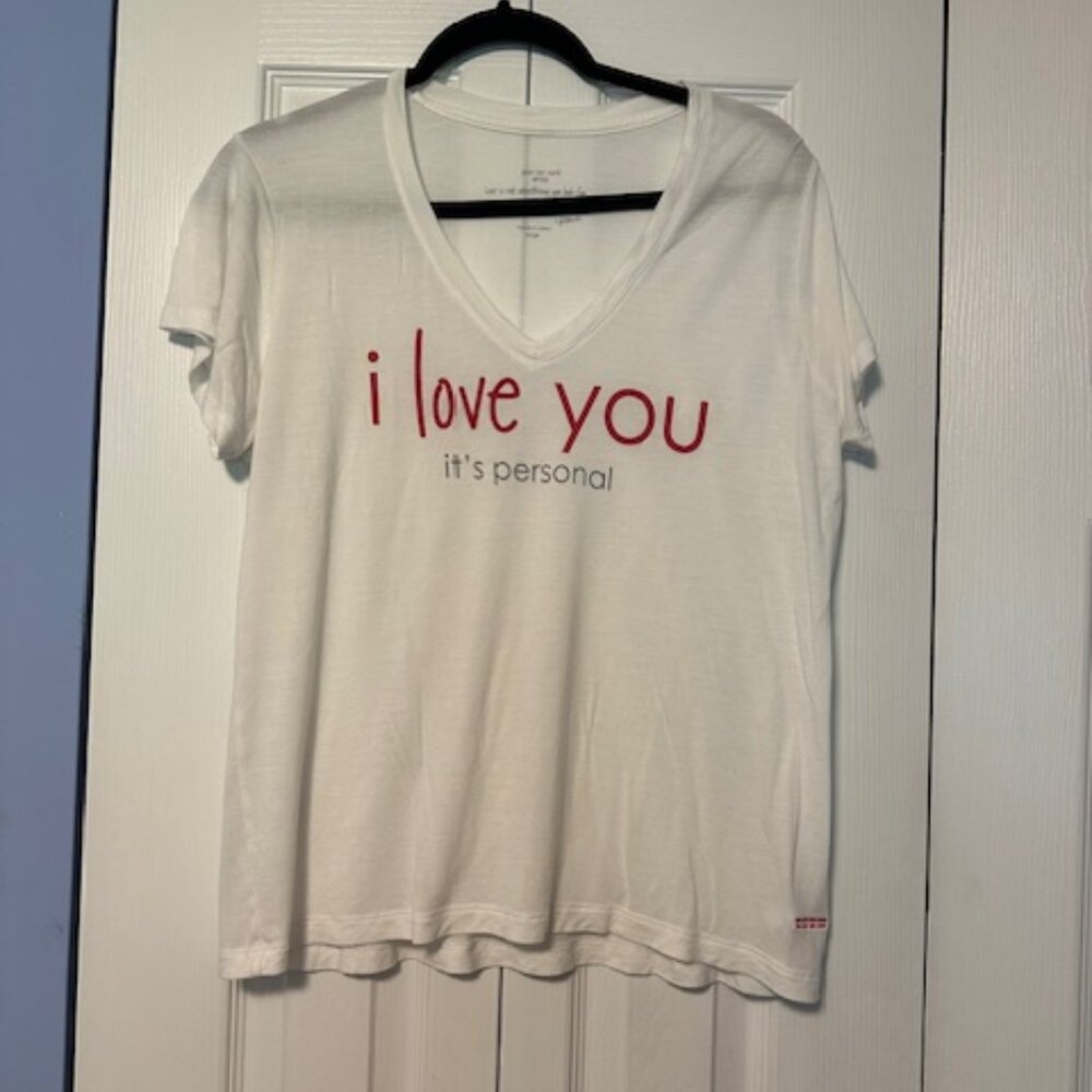 Peace Love World white Vneck Tshirt